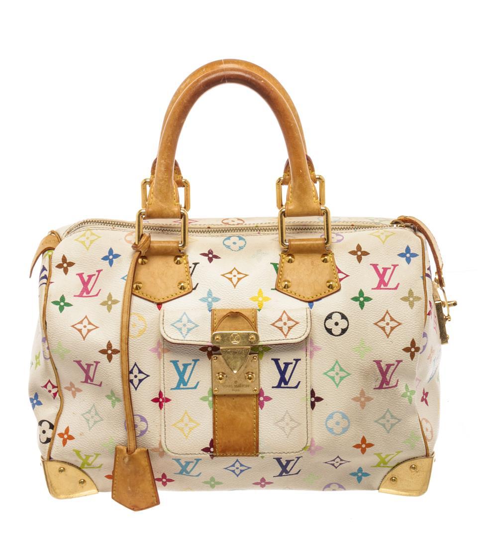 Louis Vuitton White Multicolor Monogram Leather Speedy 30 Satchel Bag