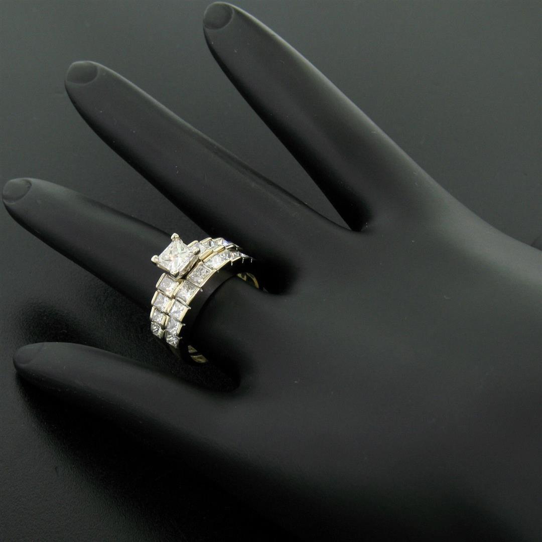 18K TT Gold 2.21 ctw EGL Cert. Princess Cut Diamond Engagement & Wedding Ring Se