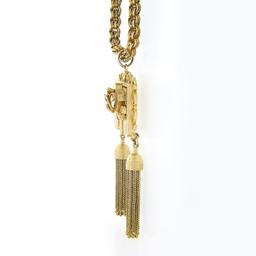 Vintage Victorian Revival 14K Gold Hand Engraved Diamond Tassel Pendant Necklace