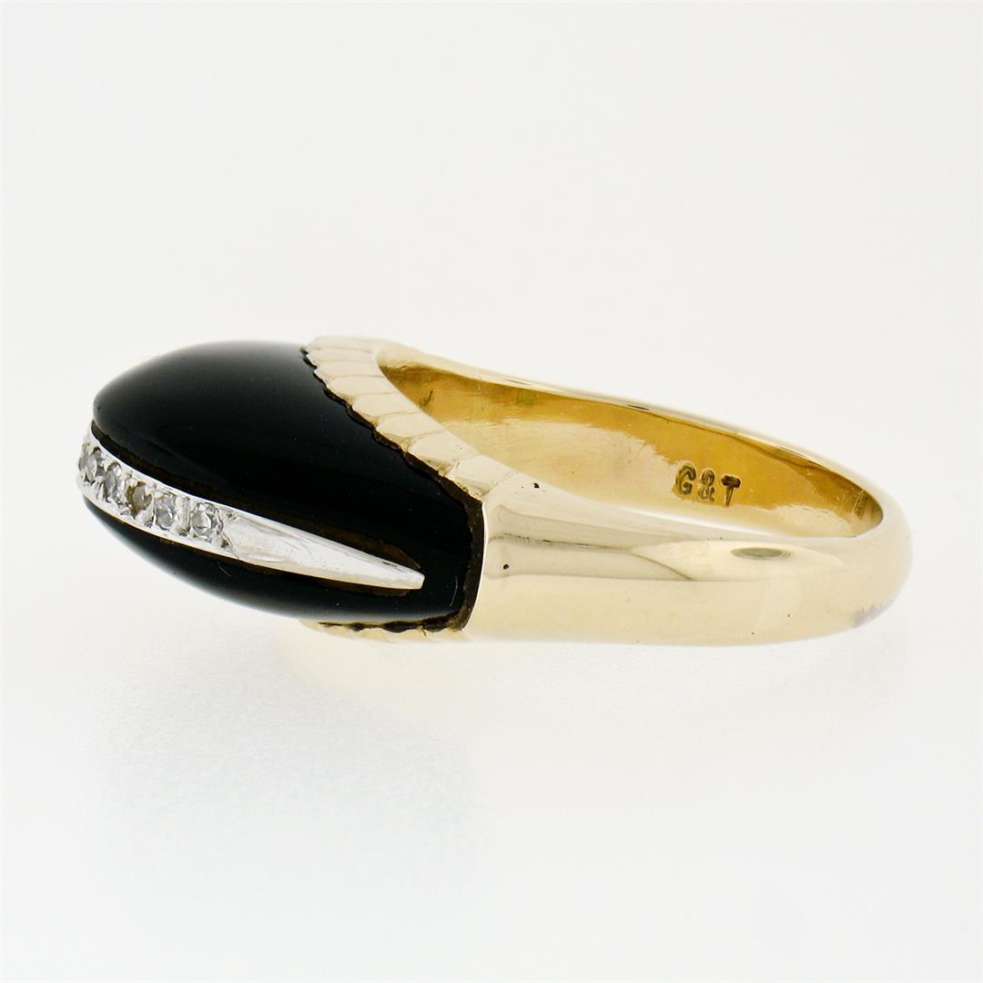 Vintage 14K Yellow Gold .13 ctw Pave Diamond & Domed Custom Cut Black Onyx Ring