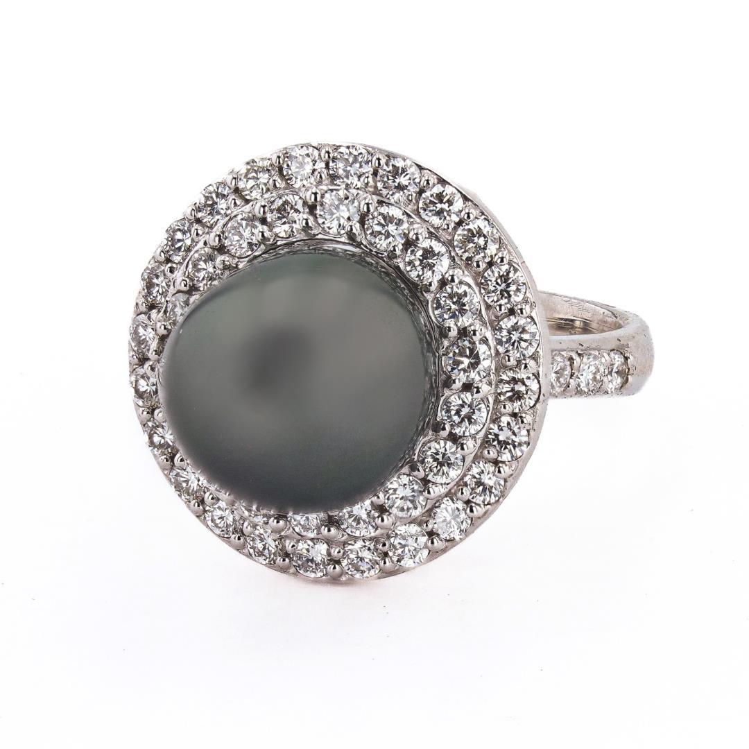 12mm Tahitian Pearl and 1.45 ctw Diamond 14K White Gold Ring