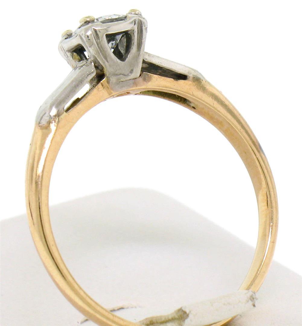 Vintage 14k Two Tone Gold G VS2 European Cut Diamond Solitaire Engagement Ring