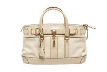 Gucci White Leather Lock Shoulder Bag