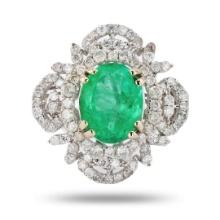 3.19 ctw Emerald and 0.99 ctw Diamond 14K White Gold Ring