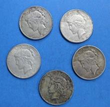 Lot of 5 1923 Silver Peace Dollars