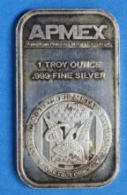 APMEX 1 TROY OUNCE .999 FINE SILVER BAR - ONE OZ