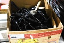 1 LOT- BOX OF SCOOPS, SPOONS, AND TONGS