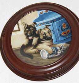 2 Dog-Themed and 1 Duck Collector Plates by Knowles in Wood Frames