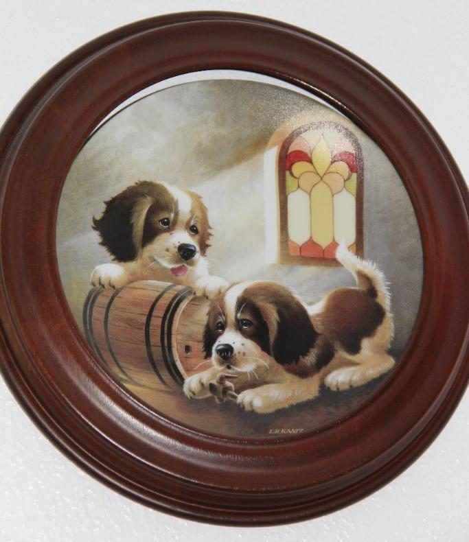 5 Dog-Themed Collector Plates in Wood Frames by Knowles