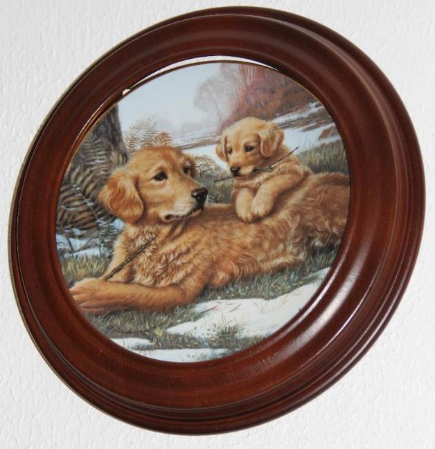 5 Dog-Themed Collector Plates in Wood Frames by Knowles