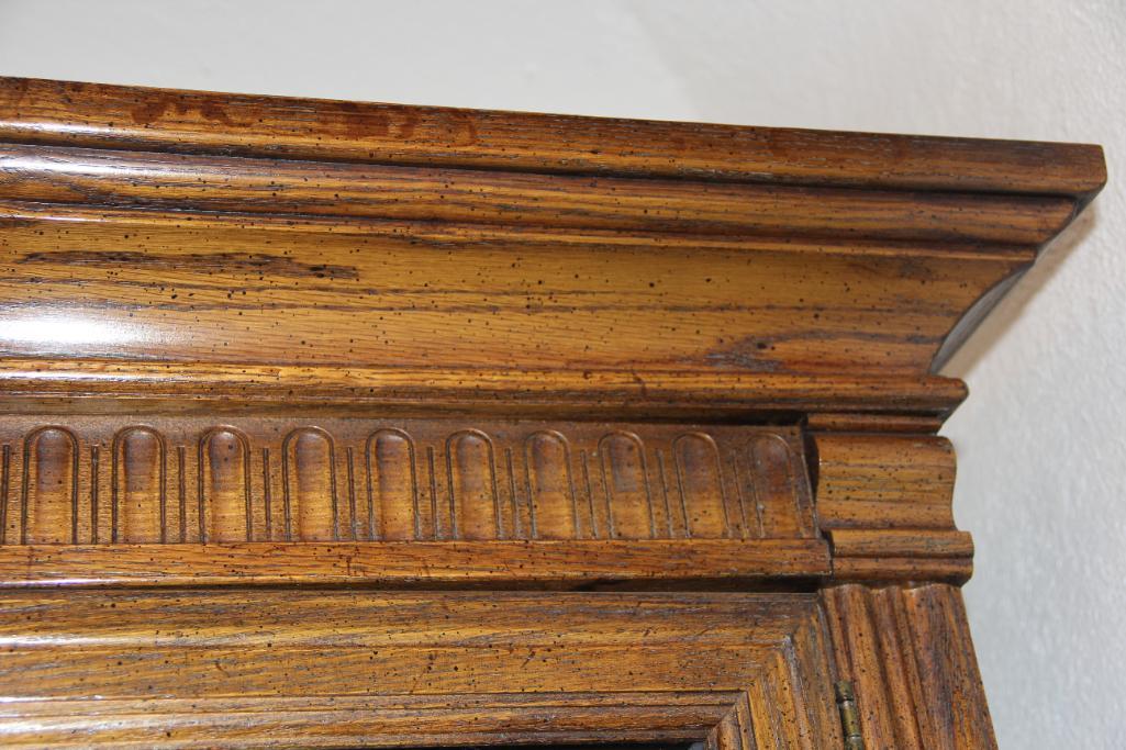 Dark Wood Hutch with Glass-Fronted Door Top Cabinet