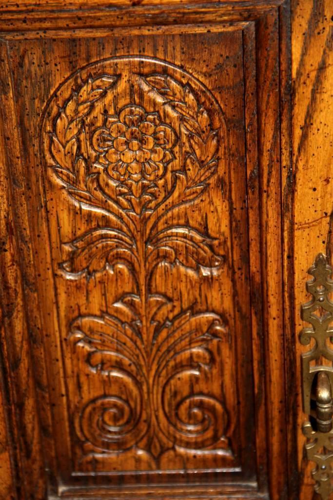 Dark Wood Hutch with Glass-Fronted Door Top Cabinet