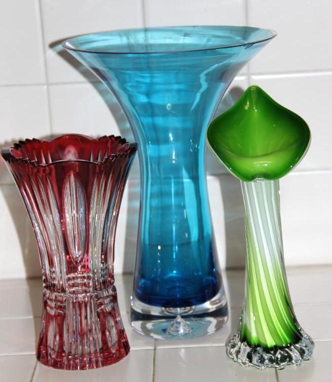 Three Beautiful Colored Glass Vases