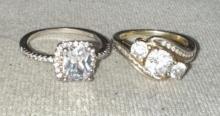 2 Sterling Silver Rings with white Stones size 7 and 8