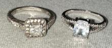 2 Sterling Silver Rings with white Stones size 9