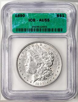1890 $1 Morgan Silver Dollar Coin ICG AU55