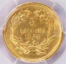 1854 $3 Gold Coin PCGS AU53
