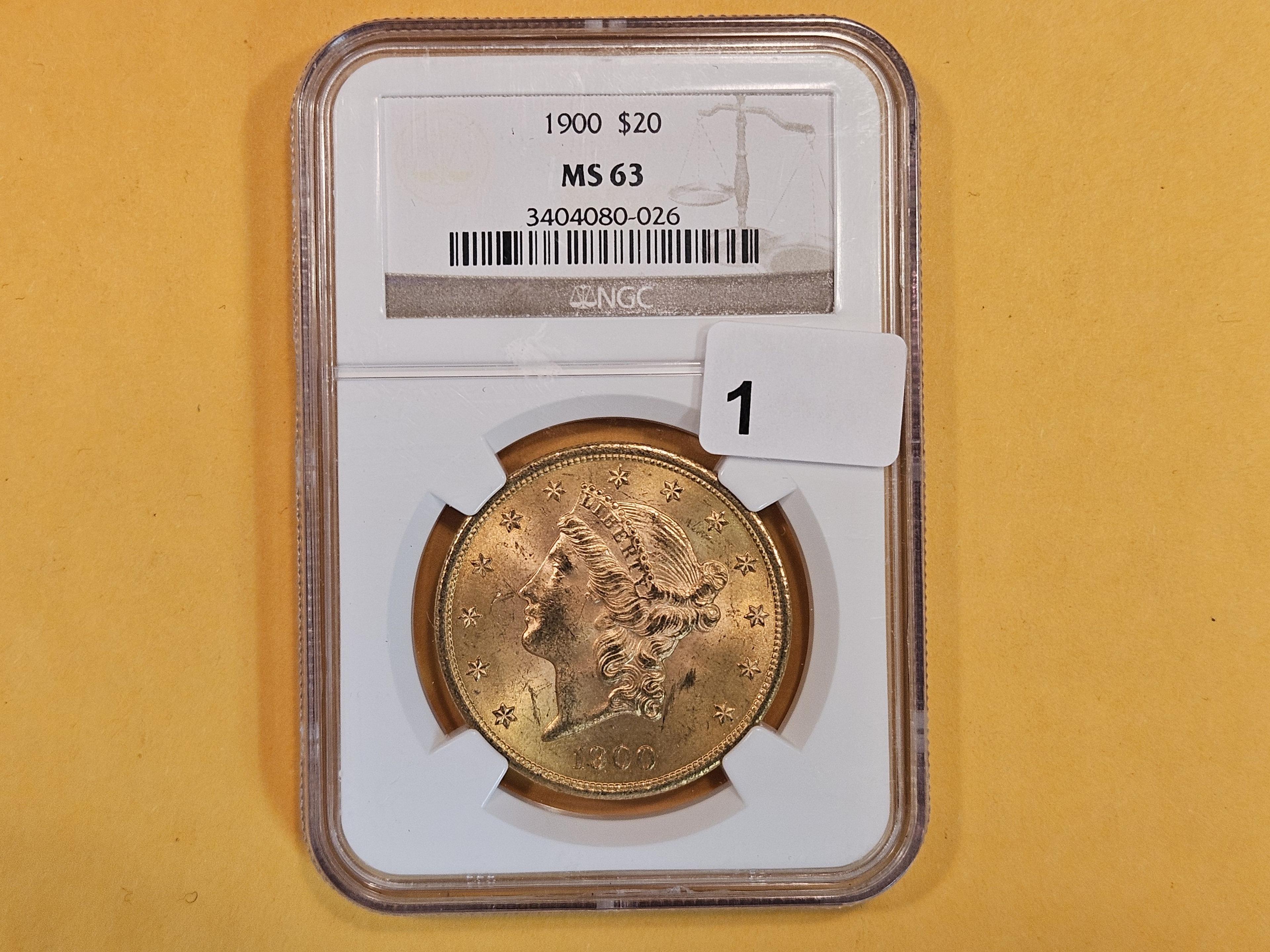 GOLD! NGC 1900 Liberty Head Twenty Dollar Gold Double Eagle in Mint State 63