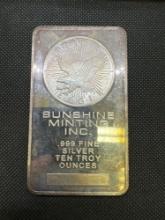 Sunshine Minting 10 Troy Oz 999 Fine Silver Bullion Bar