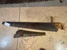Hand Painted Hand Saw & Primitive Two-Handle Saw
