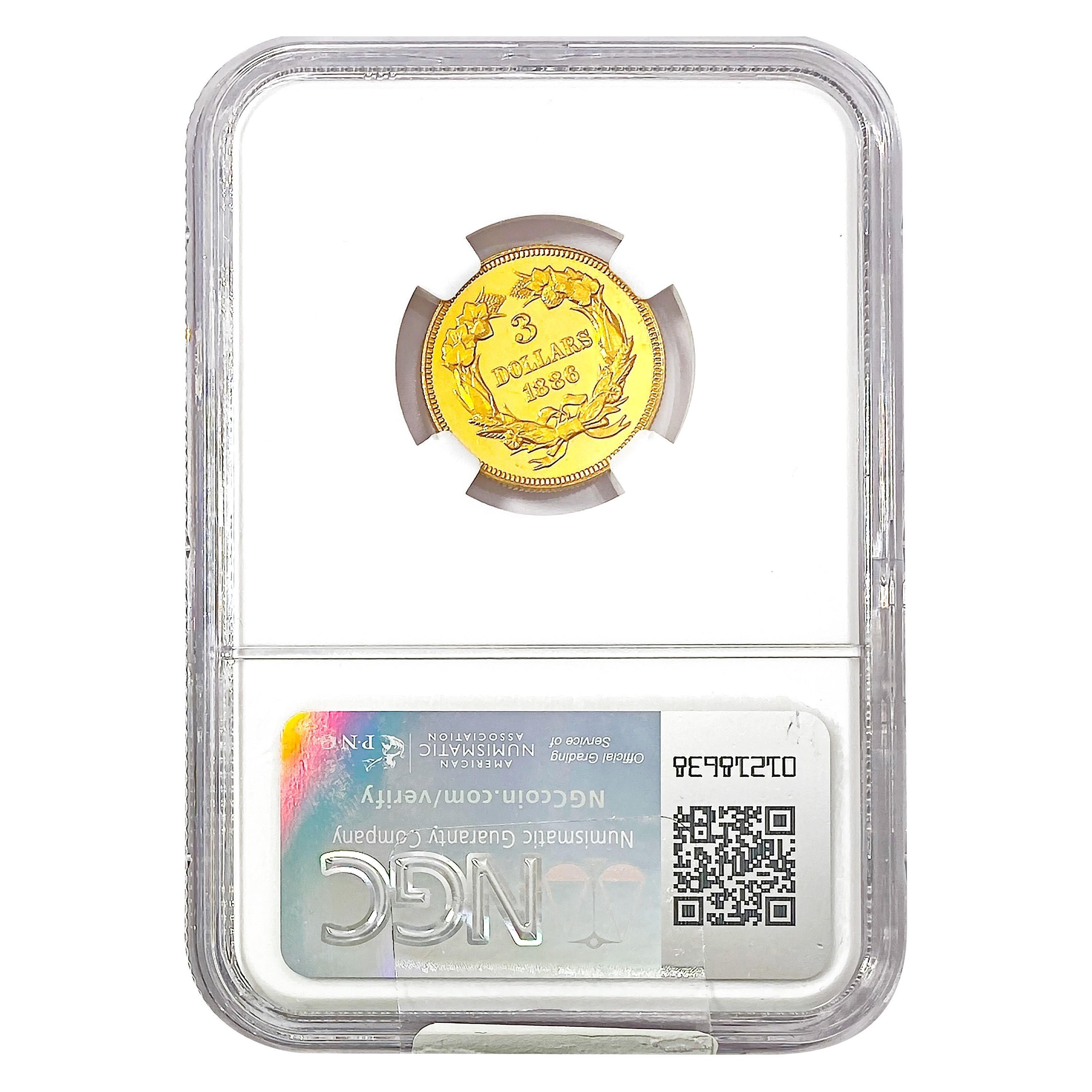 1886 $3 Gold Piece NGC PF64 Cameo