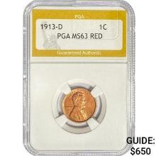 1913-D Wheat Cent PGA MS63 RED