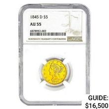 1845-D $5 Gold Half Eagle NGC AU55