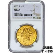 1877-S $20 Gold Double Eagle NGC MS62