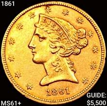 1861 $5 Gold Half Eagle UNCIRCULATED +