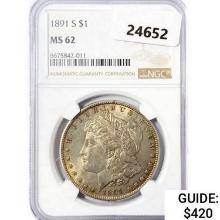 1891-S Morgan Silver Dollar NGC MS62
