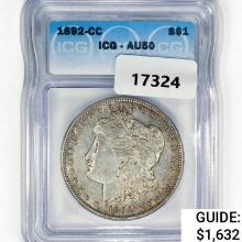 1892-CC Morgan Silver Dollar ICG AU50