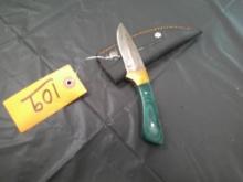 DAMASCUS KNIFE-GREEN WOOD HANDLE