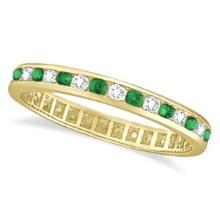 Emerald and Diamond Channel Set Eternity Ring Band 14k Yellow G. 1.04ctw