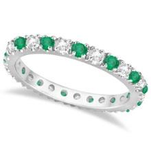 Diamond and Emerald Eternity Ring Stackable Band 14K White Gold 0.64ctw
