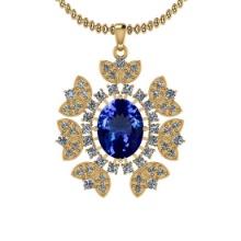Certified 6.26 Ctw VS/SI1 Tanzanite And Diamond 14K Yellow Gold Vintage Style Necklace