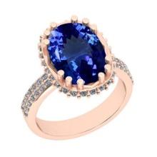 Certified 6.81 Ctw VS/SI1 Tanzanite And Diamond 14k Rose Gold Vintage Style Ring