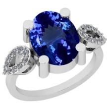 Certified 4.16 Ctw VS/SI1 Tanzanite and Diamond 14K White Gold Vintage Style Ring
