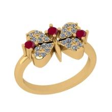 0.40 Ctw SI2/I1 Ruby And Diamond 14K Yellow Gold Ring
