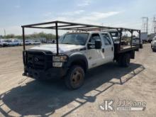 2012 Ford F450 4x4 Crew-Cab Flatbed Truck Runs & Moves,Body & Rust Damage, Seller States: Needs Inje