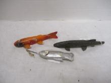 Wood Spear Ice Fishing (Lot of 3) Decoys/Lures