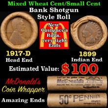 Lincoln Wheat Cent 1c Mixed Roll Orig Brandt McDonalds Wrapper, 1917-d end, 1899 Indian other end