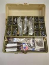Tackle Box and contents including a variety of fishing hooks. Comes as is shown in photos. Appears