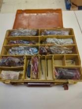 Dual-sided Tackle Box and contents including worms and other various fishing lures. Comes as is