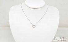 14K White Gold Necklace with Circle Baguette Diamond Pendant, 2.12g