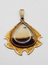 Antique 10ct gold & scenic agate necklace pendant