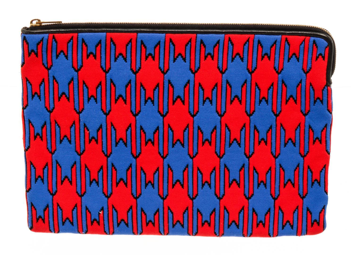 Celine Blue, Multicolor, Red Fabic Houndstooth Zip Pouch