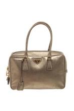 Prada Gold Saffiano Lux Leather Bauletto Satchel Bag