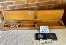 Wooden Gun Box with Cleaning Tools and Ornament Celebrating the Bicentennial of the Presidency